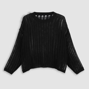 Oversized Vertical Texture Black Sweater